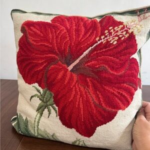 Handmade Needlepoint China Rose Down Pillow